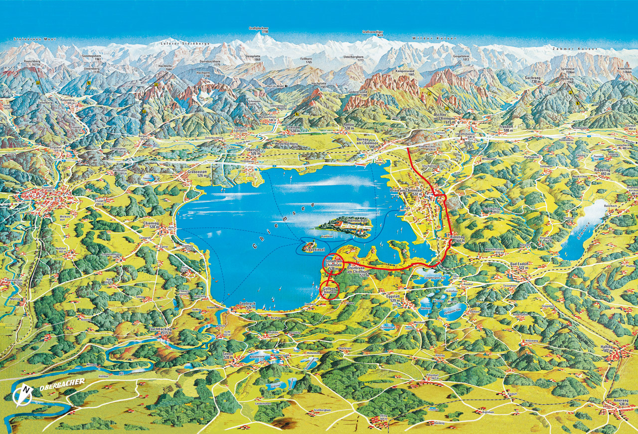 Panoramakarte des Chiemgau